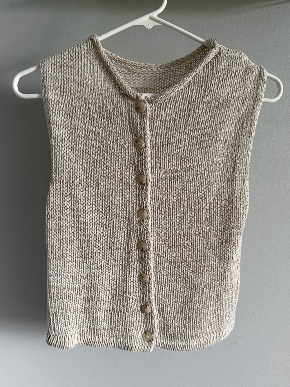 Mango Sleeveless Button-Front Knit Vest in Light Beige